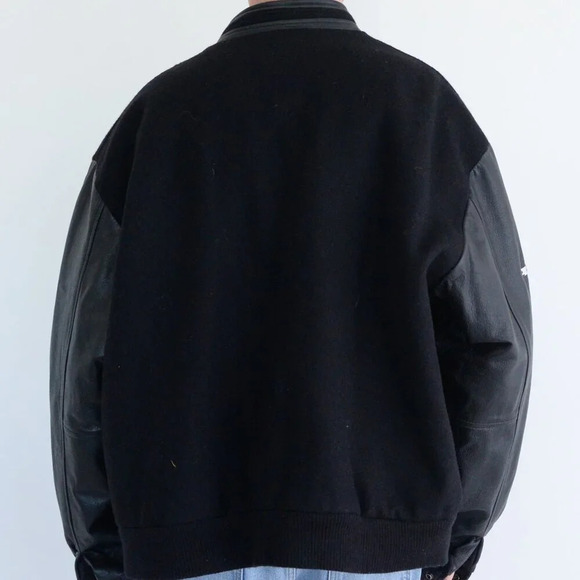 VTG Concord Coordinates Black Jutzi Limited Logo Leather And Wool Varsity Bomber - Picture 3 of 12